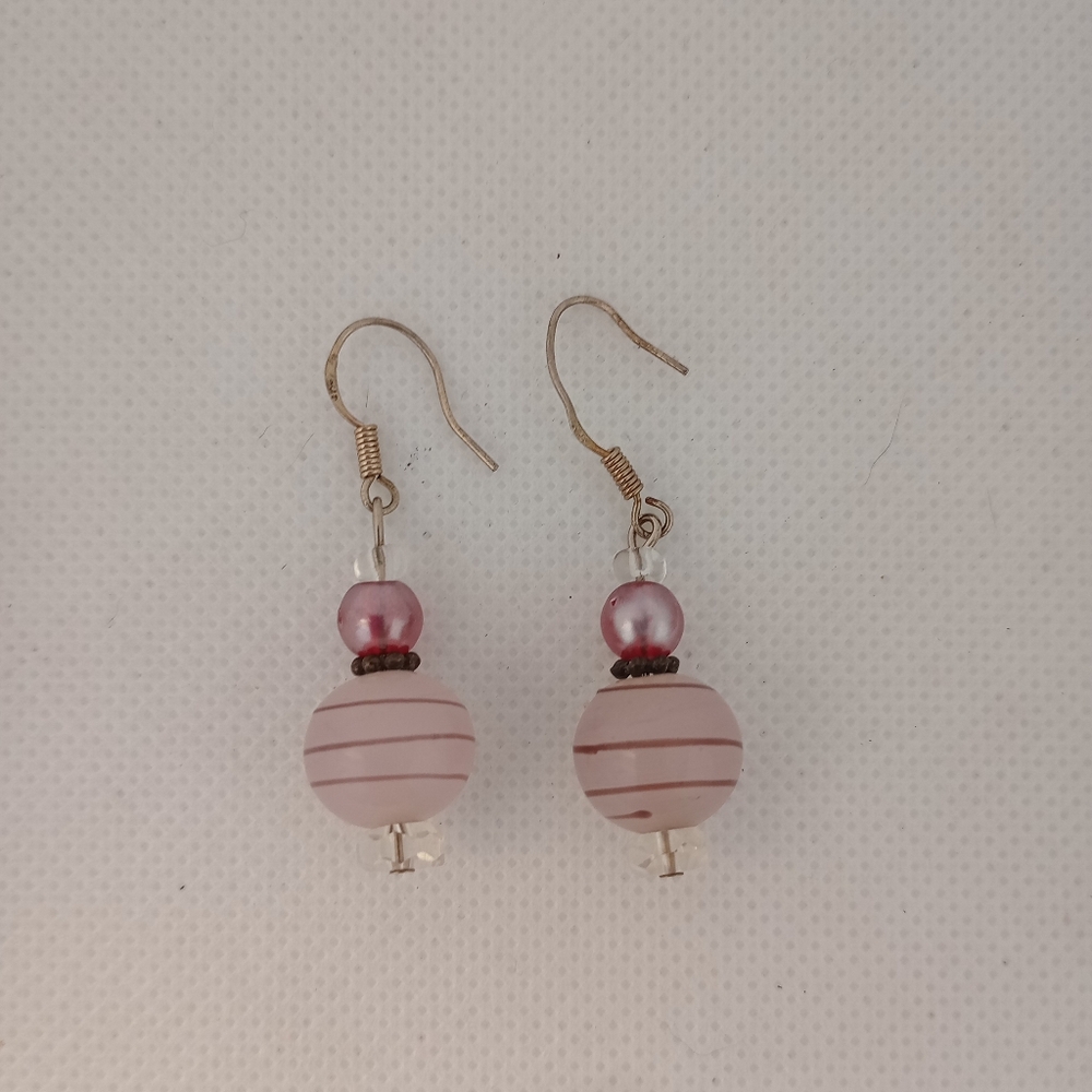Handmade Pink Striped Earrings Spring Summer Unique Balletcore One Size